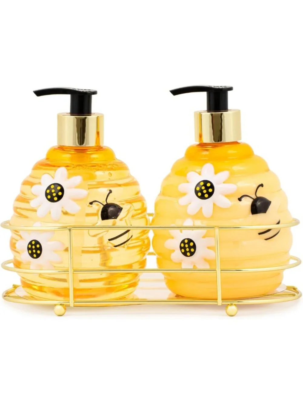 Beehive Honey Lemon Hand Soap Dispenser Set - 2 Pack with Caddy, Refillable